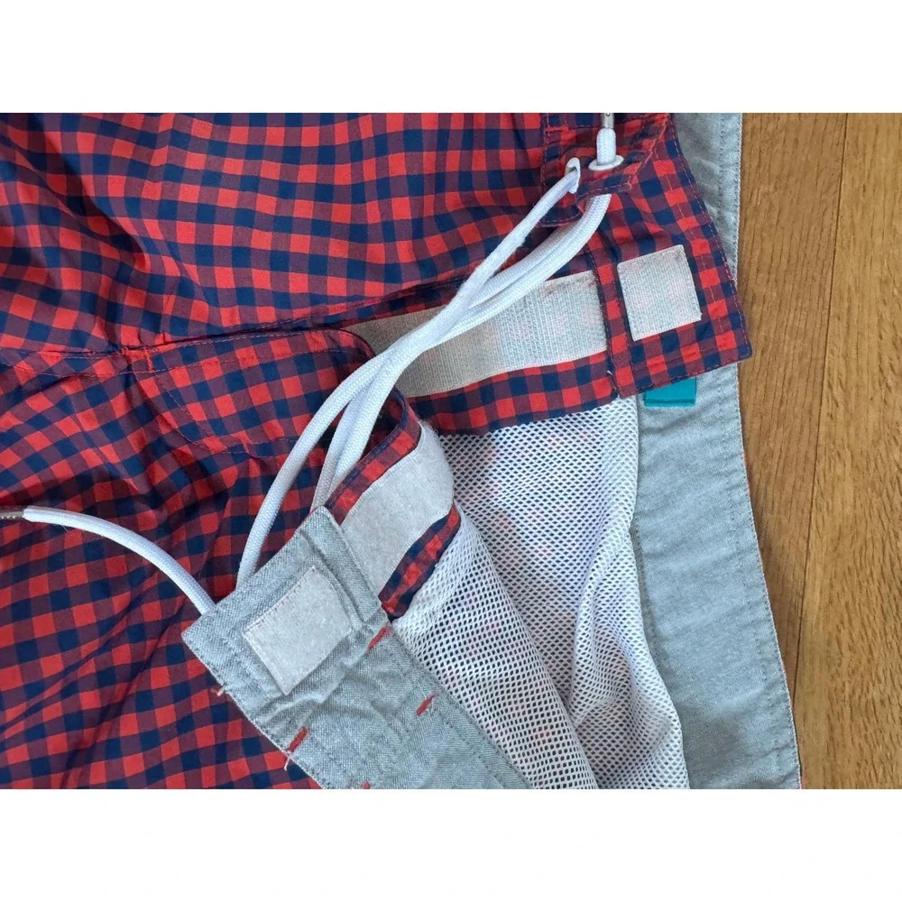 Bonobos Mens Gingham Swim Trunks Red Blue Plaid Board Shorts 7 Inch Inseam 32W